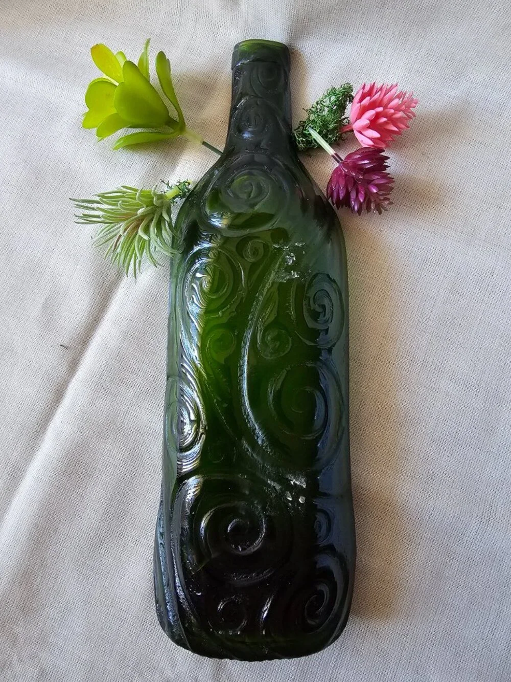 Handcrafted Flattened Wine Green Bottle/Cheese / Olive Tray / Server / Decor